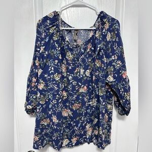 Floral Print Women's Blouse - Blue